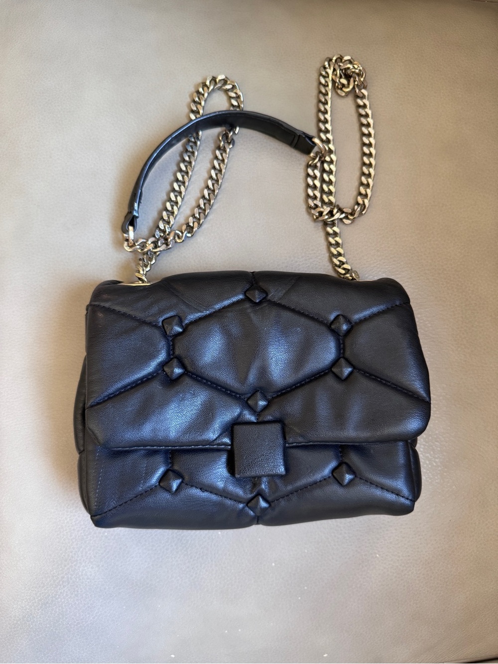 Zara Black Quilted Crossbody Bag with Gold Chain